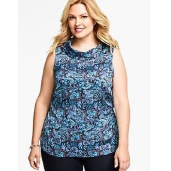 Talbots Sleevless Satin Cowlneck Paisley Blouse - Picture 1 of 5